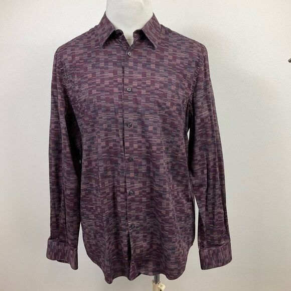PERRY ELLIS Men's Shirt Purple Stretch Long Sleeve Pattern Print Button Front XL - Picture 1 of 10